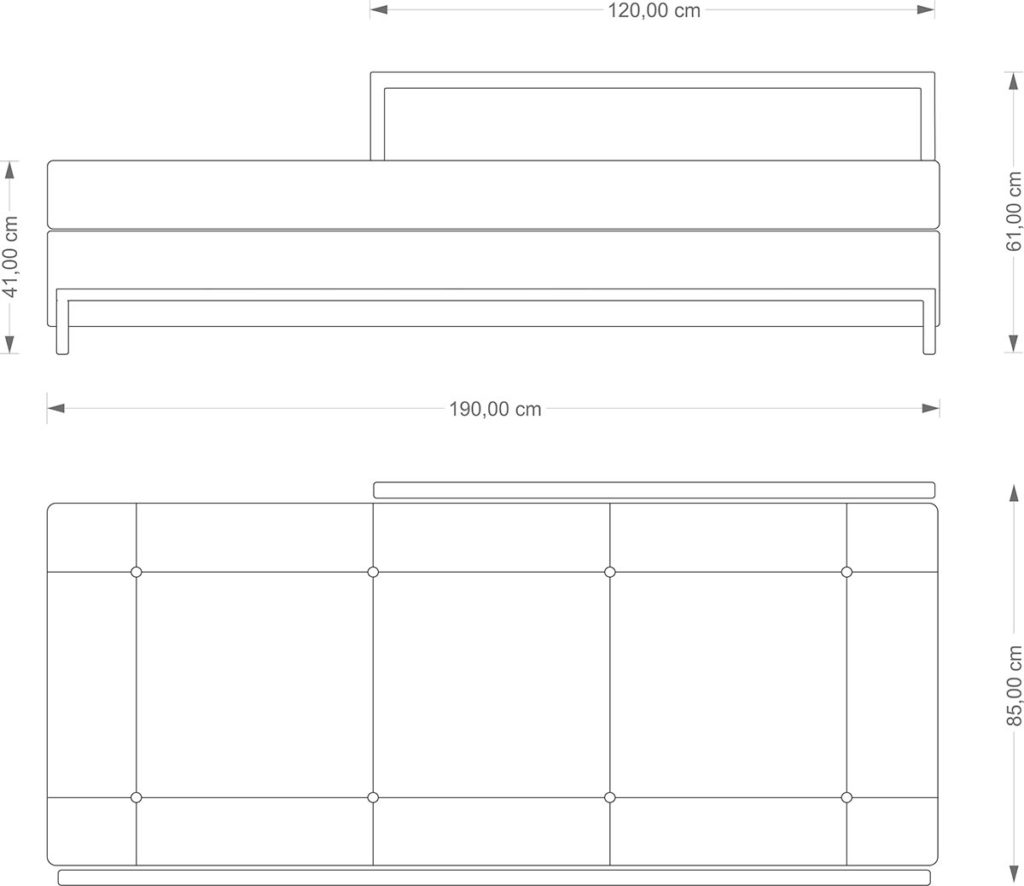 Technical Drawing of Eileen Gray Daybed